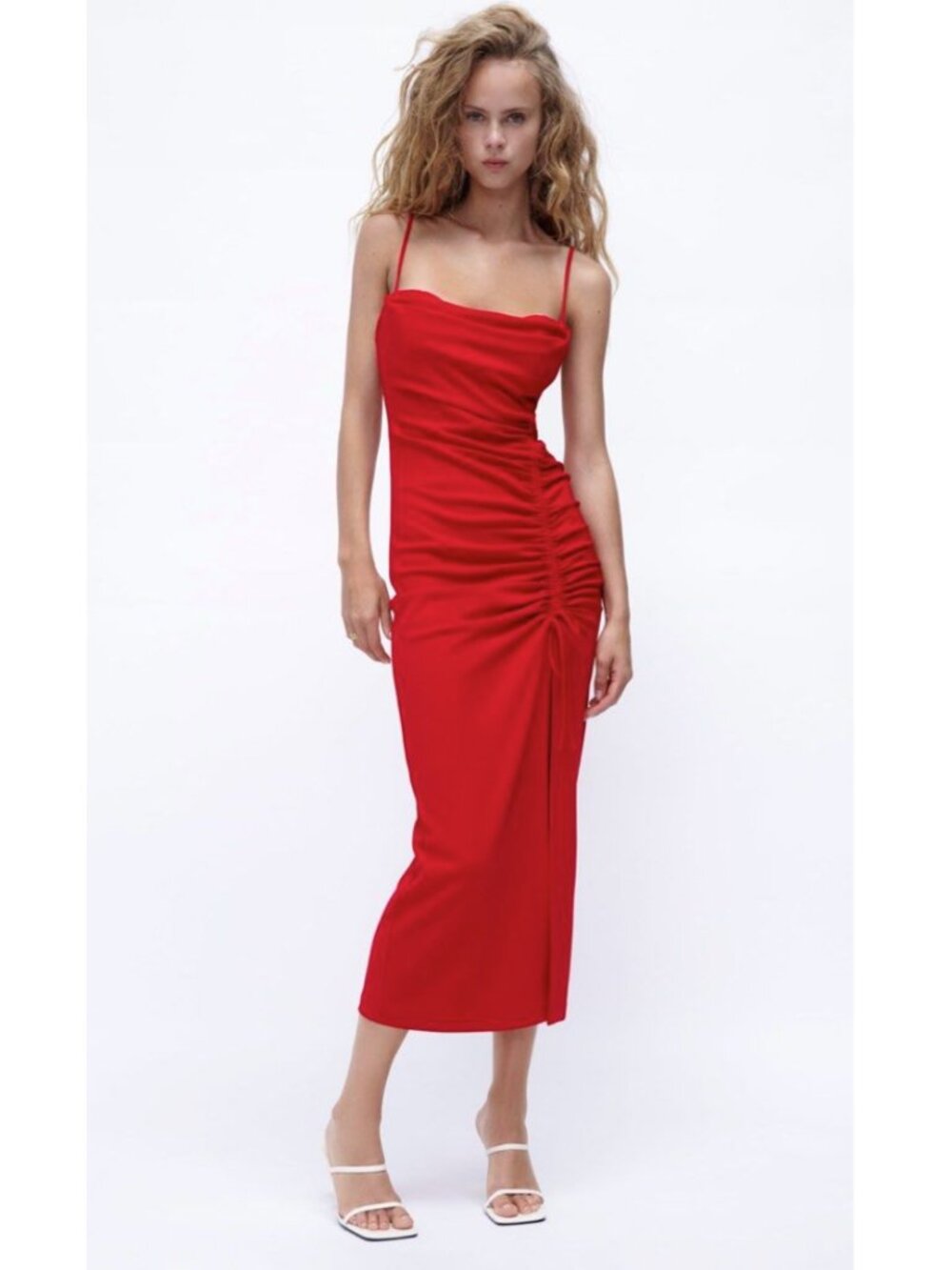 Zara Midi Dress with Draped Detail Red Size S